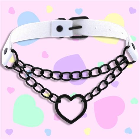 Pastel Goth Heart Choker Collar Chain Dark Alternative Kawaii Babe