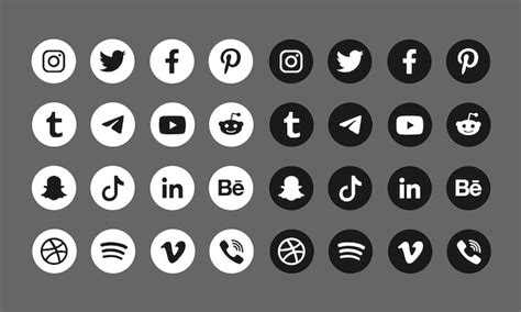 Colecciones Populares De Iconos Plateados De Redes Sociales En Blanco Y Negro Vector Premium