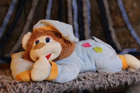 Sleepy Teddy Bear Wearing Classic Pajamas Stock Photo Image Of