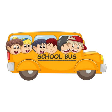 School Bus Filled With Happy Children Cartoon Vector Illustration Stock