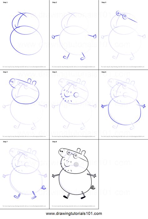 How To Draw Daddy Pig From Peppa Pig Printable Step By