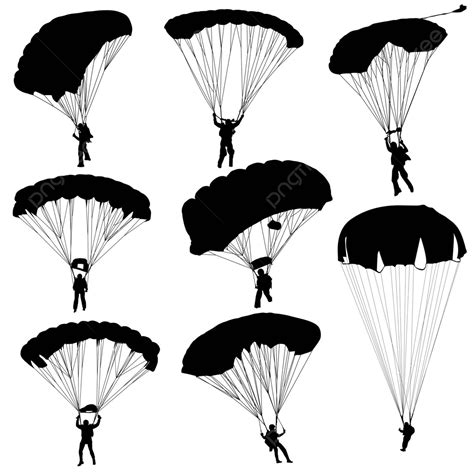 Set Skydiversilhouettes Parachuting Vector Illustration Silhouettes