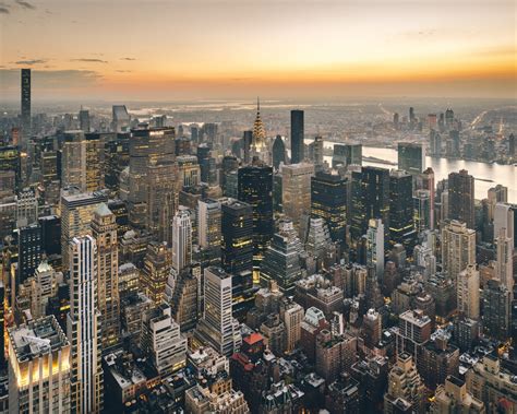 Desktop Wallpaper Aerial View Sunset New York Skyline Buildings Hd