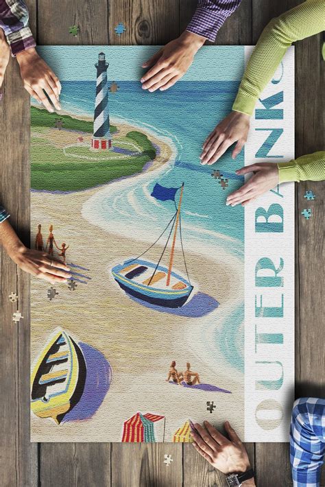 Outer Banks North Carolina Vintage Beach Scene Jigsaw Puzzle Set
