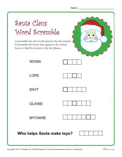 Santa Claus Word Scramble Activity