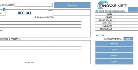 Planilha para Emissão de Recibos Grátis Inovar net