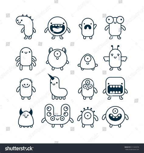 Set Of Cute Simple Cartoon Monsters Easy Cartoon Drawings Simple