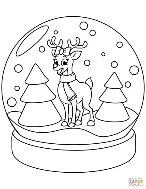 Christmas Snow Globe With Reindeer Coloring Page Free Printable