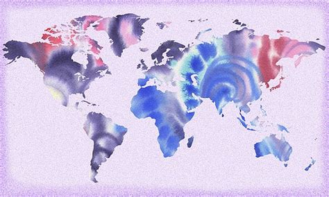 Map Of The World In Purple And Blue By Irina Sztukowski Map Painting