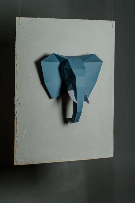 Elephant Head Papercraft 3d Paper Sculpture Template Diy Etsy Paper