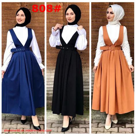 Muslim Islamic Fashionable Straps Skirt Muslim Abaya Maxi Casual Dress