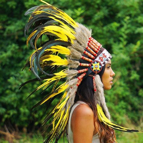 Yellow Native American Headdress 75cm Indian Headdress Novum Crafts