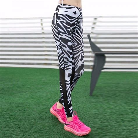 Zebra Print Mesh Panel Women S Leggings Printed Yoga Pants Workout Outfits With Leggings