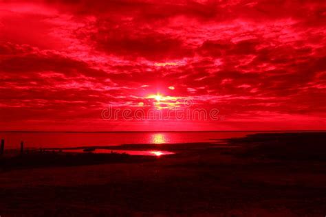 Red Sunset Over Copano Bay Texas Stock Image Image Of Coast Sunset