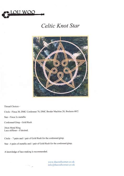 Celtic Knot Star Torchon Bobbin Lace Pattern By Lou Woo Designs