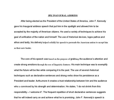 JFK Inaugural Address Analysis - A-Level English - Marked ... Kennedy and sorensen first discussed the inaugural address in the weeks after the 1960 presidential election.