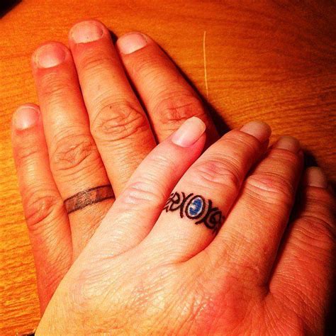 While a mr. tattoo on the husband's finger would be the perfect match, this idea is also a nice one for those who may have a partner who is uncomfortable with getting inked, as. Tattoos For Engagement Rings | Ring tattoo designs ...