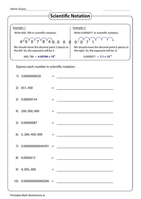 Worksheet Writing Numbers In Scientific Notation