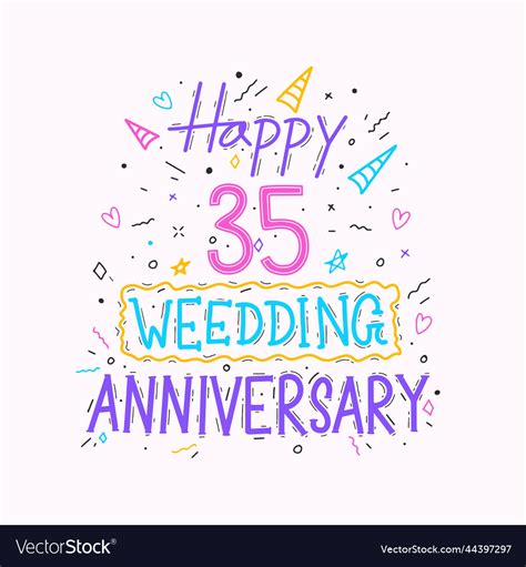 Happy 35th wedding anniversary hand lettering 35 Vector Image