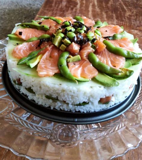 Made A Sushi Cake For My Bfs Birthday Filling Consists Of Salmon