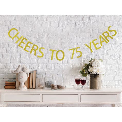 Buy Gold Glitter Cheers To 75 Years Banner 75th Birthday Party
