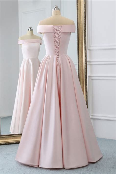 Pink Satin Long Evening Dress With Pockets Pink Prom Gowns Evening Dresses Long Dresses A