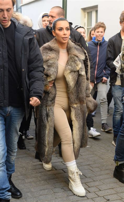 Kim Kardashian In Catsuit And Fur Coat 18 Gotceleb