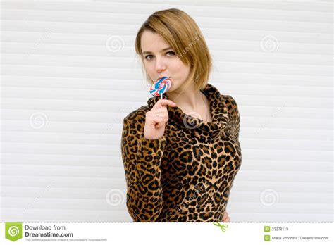 Girl Eating Lollipop Stock Image Image Of Modern Lick