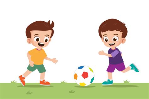 Two Cute Boys Playing Football In The Park Vector Illustration 10640476