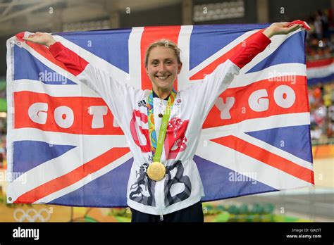 Great Britain S Laura Trott On The Podium After Winning Gold In The Women S Omnium Points Race