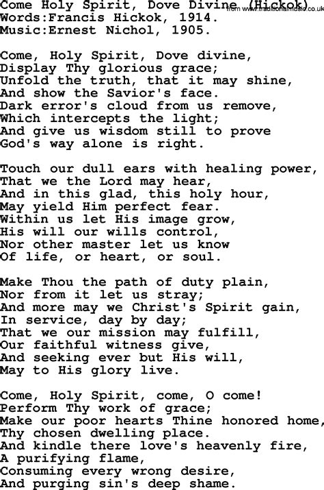 Pentecost Hymns Song Come Holy Spirit Dove Divine Hickok Lyrics 0 Hot