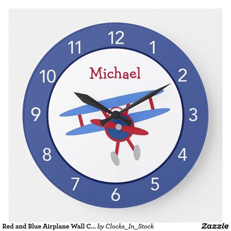 Red And Blue Airplane Wall Clock Часы