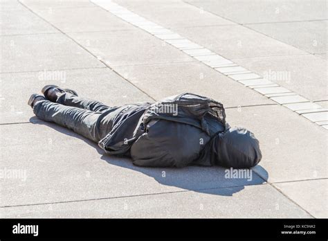 Homeless Man Sleeping On Street San Francisco California Stock Photo