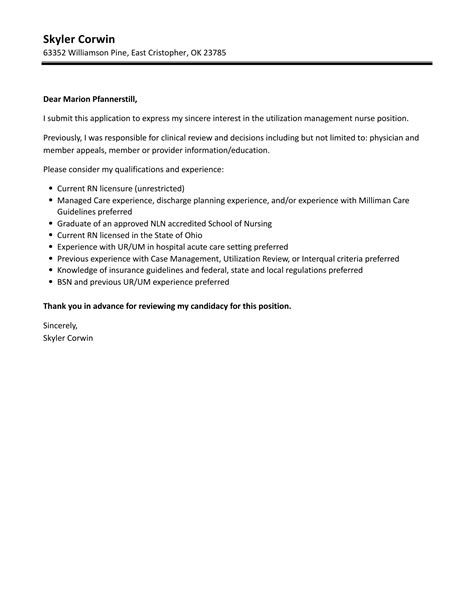 Utilization Management Nurse Cover Letter | Velvet Jobs