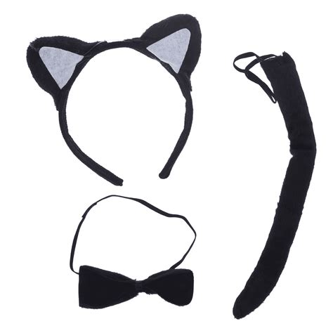 Lux Accessories Halloween Black Cat Ear Tail Bow Accessories Costume Set 3pcs