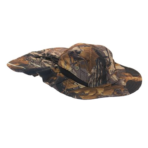 Camouflage Mesh Outdoor Fishing Hat With Neck Flap Woodland Camo Pattern