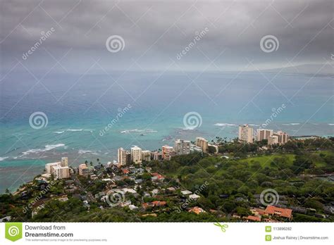 Waikiki Beach From Diamond Head Summit Stock Photo Image Of Oahu
