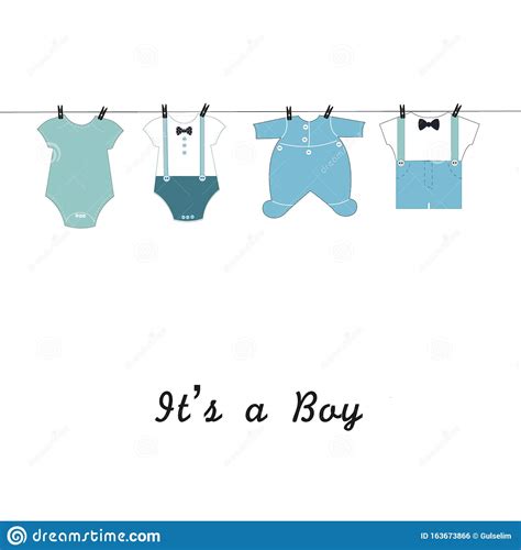 it`s-a-boy-welcome,-baby-arrival-greeting-card-with-body-suits-vector-stock-vector