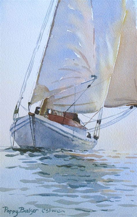 Three Sails By Poppy Balser Watercolor ~ 10 X 7 Watercolor Boat