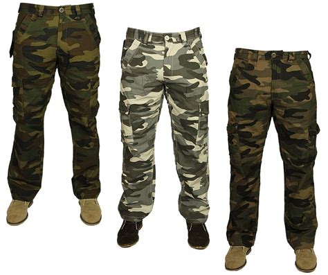 Mens Camouflage Trousers Cargo Combat Work Camo Army Military Casual