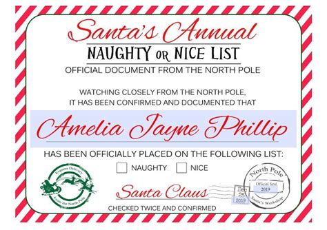 Santa Claus Nice Certificate Naughty Or Nice Type Your Etsy Australia