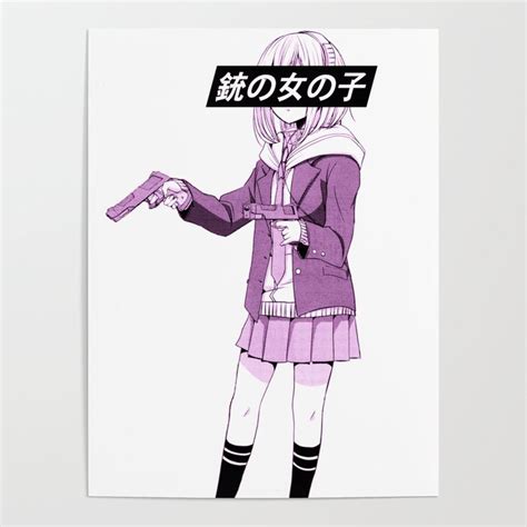 Gun Girl Pink Sad Japanese Anime Aesthetic Poster By