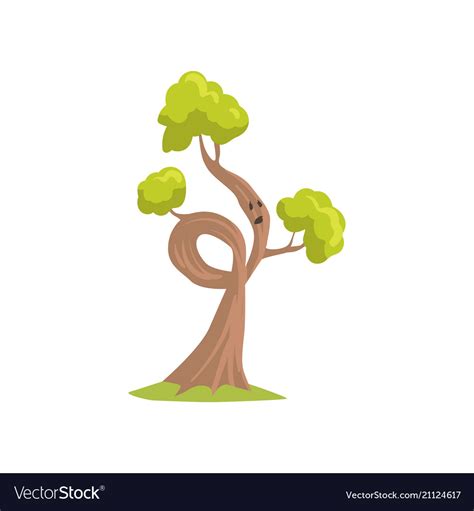 Cartoon Tree With Sad Face Expression Humanized Vector Image