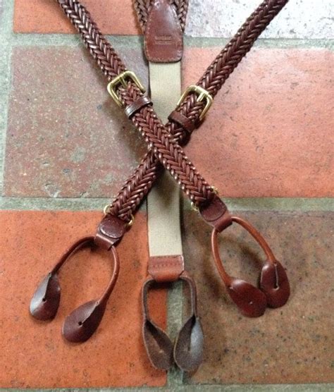 Brown Braided Leather Suspenders Mens Braces Button Tabs Very