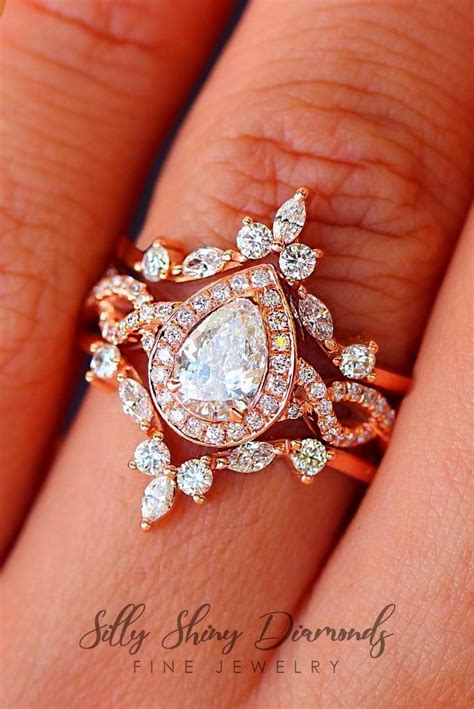 Rose Gold Victorian Engagement Ring Vintage Teardrop Wedding Rings For Women Twist Sha