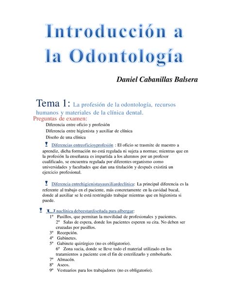 Introducción A La Odontología Resumen Temas 1 16 Daniel