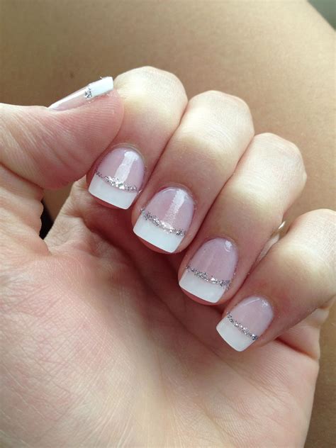 French Tip Nails With Silver Glitter Line French Tip Nail Designs Nail Designs Glitter