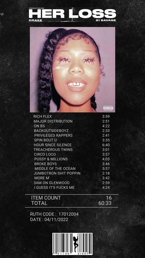 the back cover to her loss album, which features an image of a woman's face