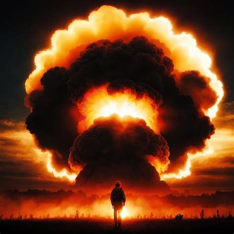 Premium Ai Image A Person Is Standing In Front Of A Large Explosion