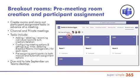 Teams Breakout rooms: Pre-meeting room creation and participant